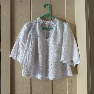 PERFECT H&M WHITE EYELET FLOWY TOP BLOUSE AMAZING! M